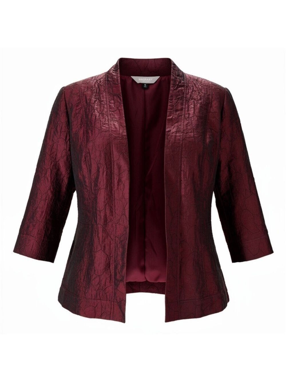 Chico’s Crinkle Textured Evening Blazer Jacket Sz 1 (M) Crinkle Burgundy Black